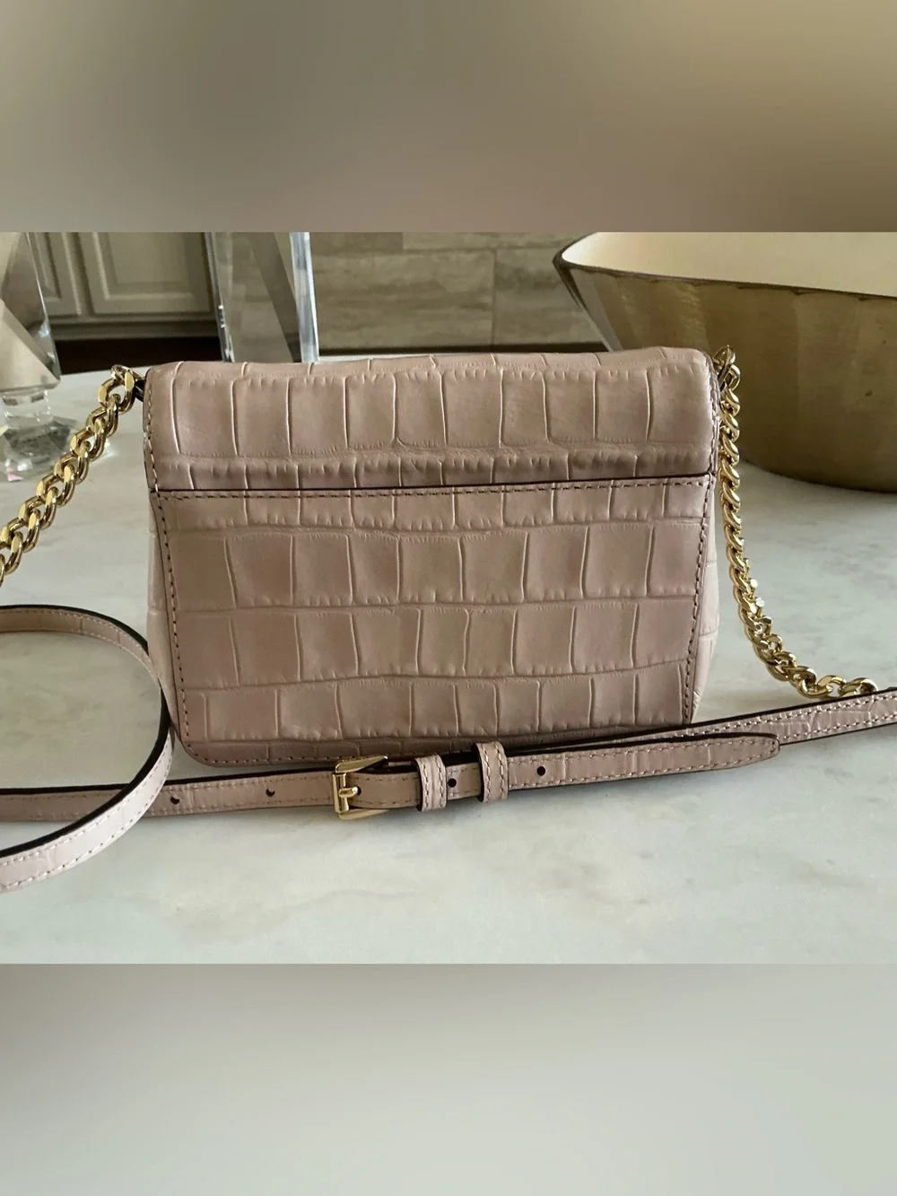Michael  Kors -  Croc-Embossed light Pink Leather Crossbody - with Gold Hardware